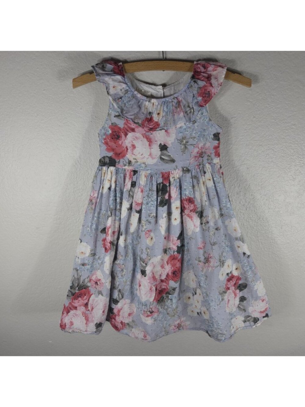 Laura Ashley Floral Dress Girls Size 6X Coquette Ruffle Collar Light Blue Cotton